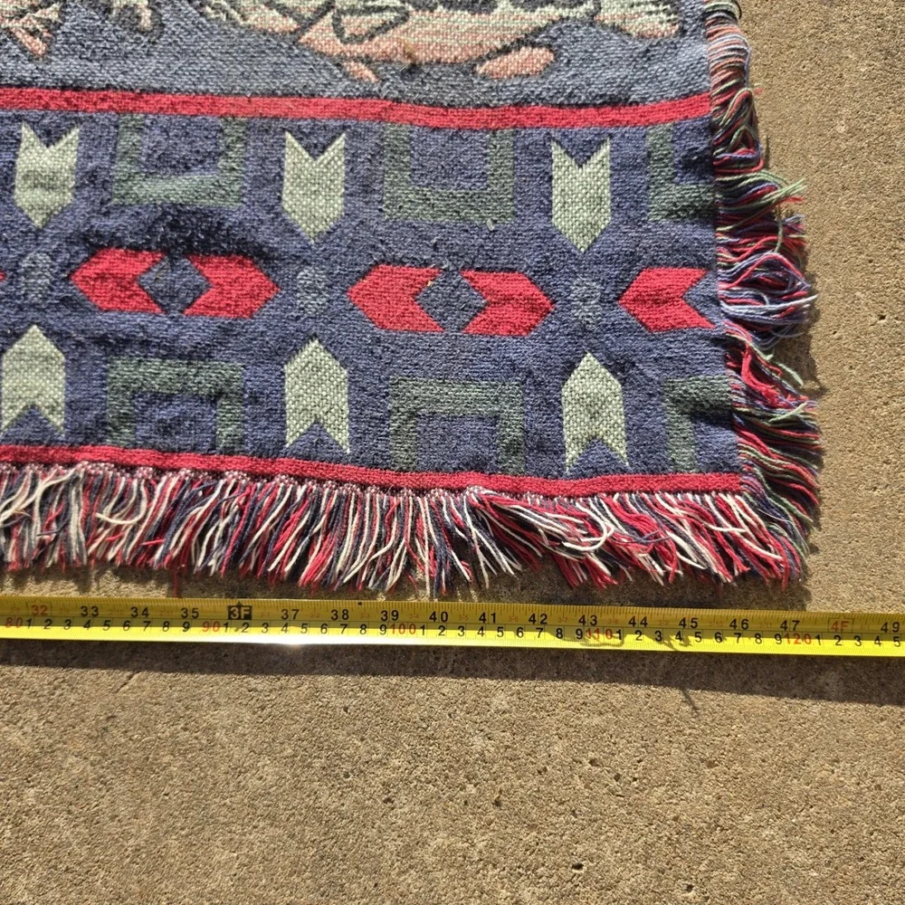 Vintage Gone Fishing Woven Tapestry Throw Blanket Trout Cabin Decor 70x48